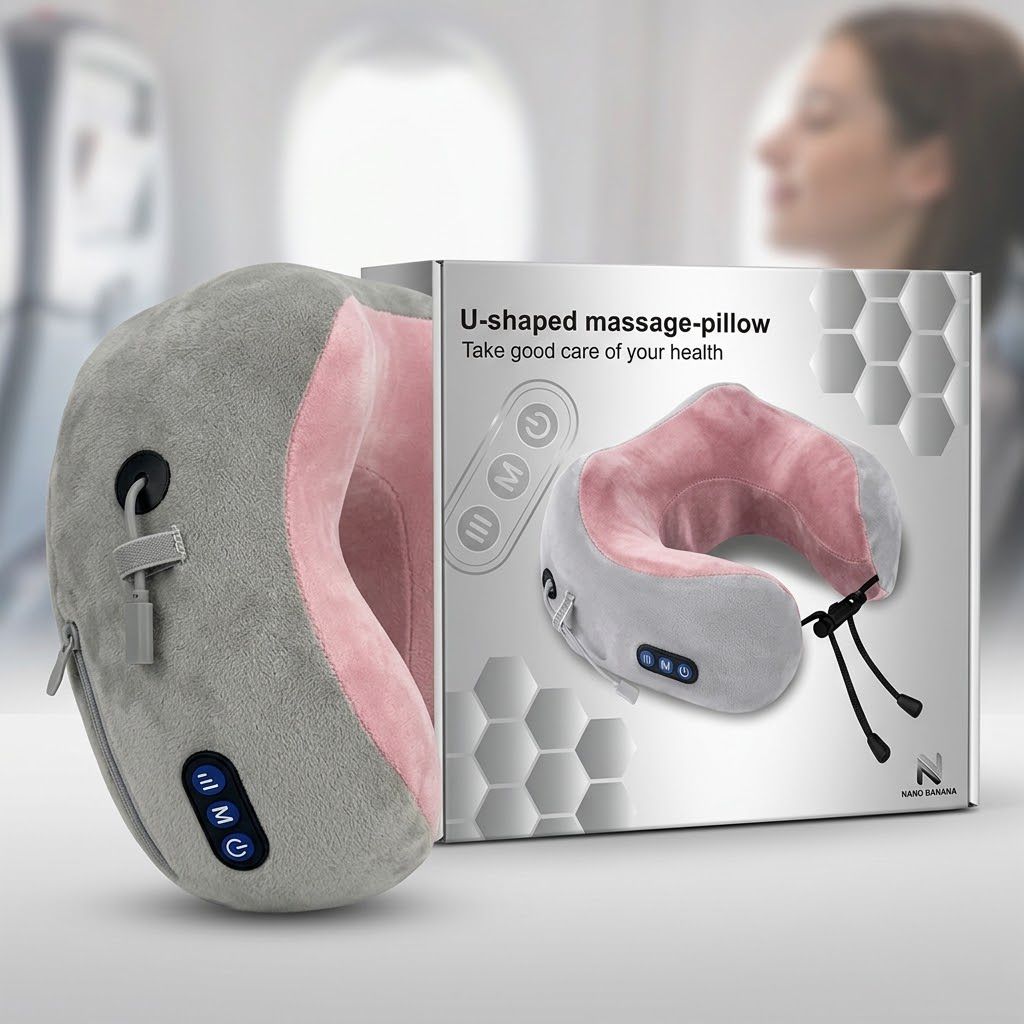 Almohada masajeadora cervical USB Click & Go panel de control modos vibraci&oacute;n detalle
