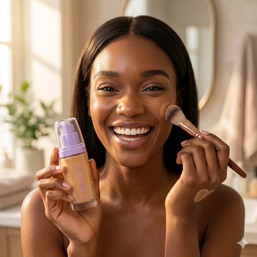 Base l&iacute;quida mate Bell&eacute; Gr&acirc;ce aplicada en rostro resultado natural sin brillo Click & Go