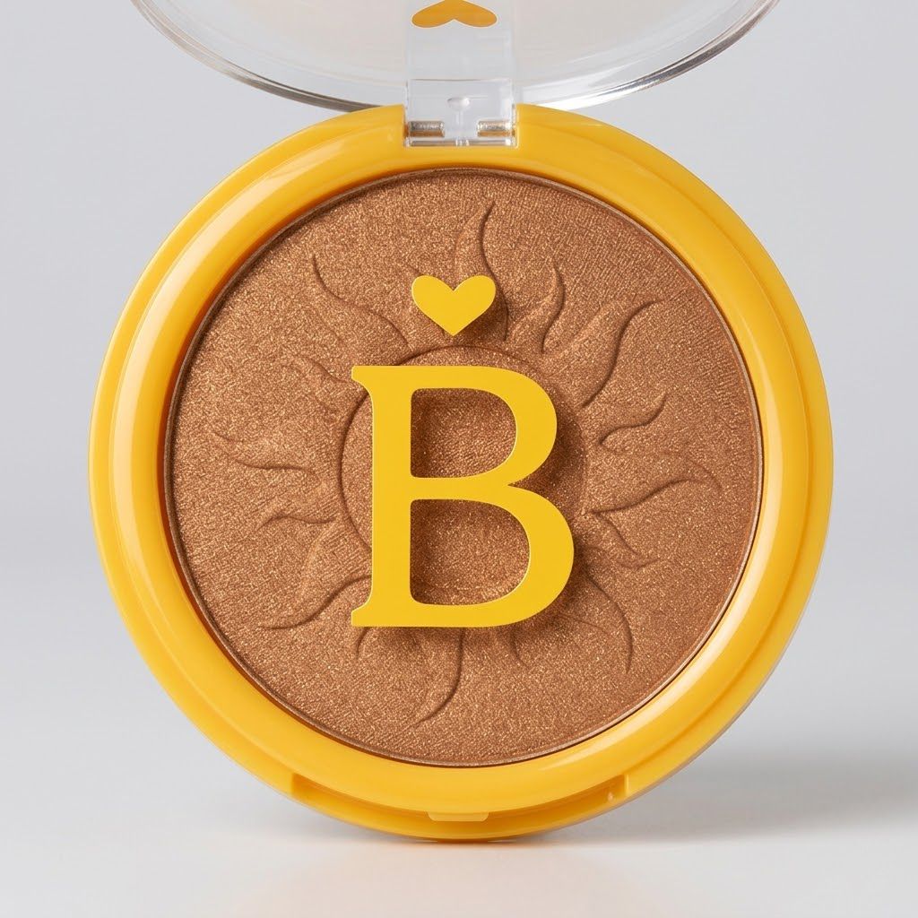 Bronceador Belle Gr&acirc;ce compacto detalle estuche amarillo cierre sol grabado primer plano