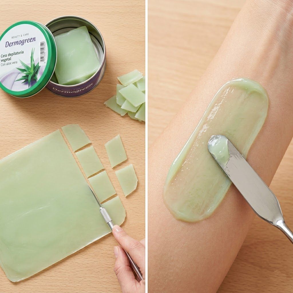 Cera vegetal aloe vera hoja aplicaci&oacute;n piel suave sin irritaci&oacute;n resultado depilaci&oacute;n
