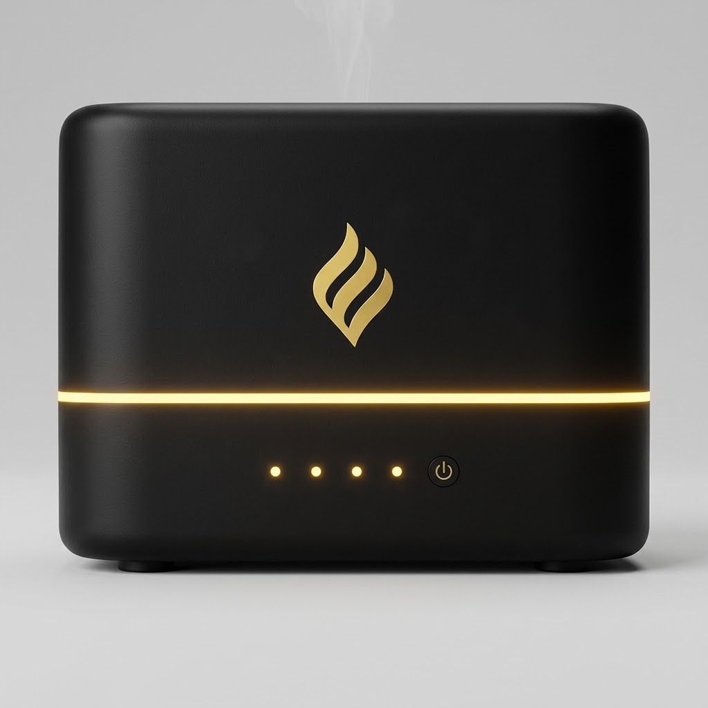 Difusor aroma minimalista Click & Go negro blanco detalle LED acabado mate diseño rectangular