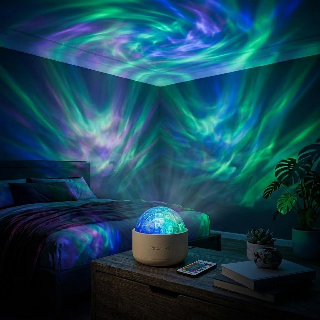 Esfera aurora boreal Click & Go proyecci&oacute;n luces RGB paredes techo habitaci&oacute;n oscura efecto inmersivo
