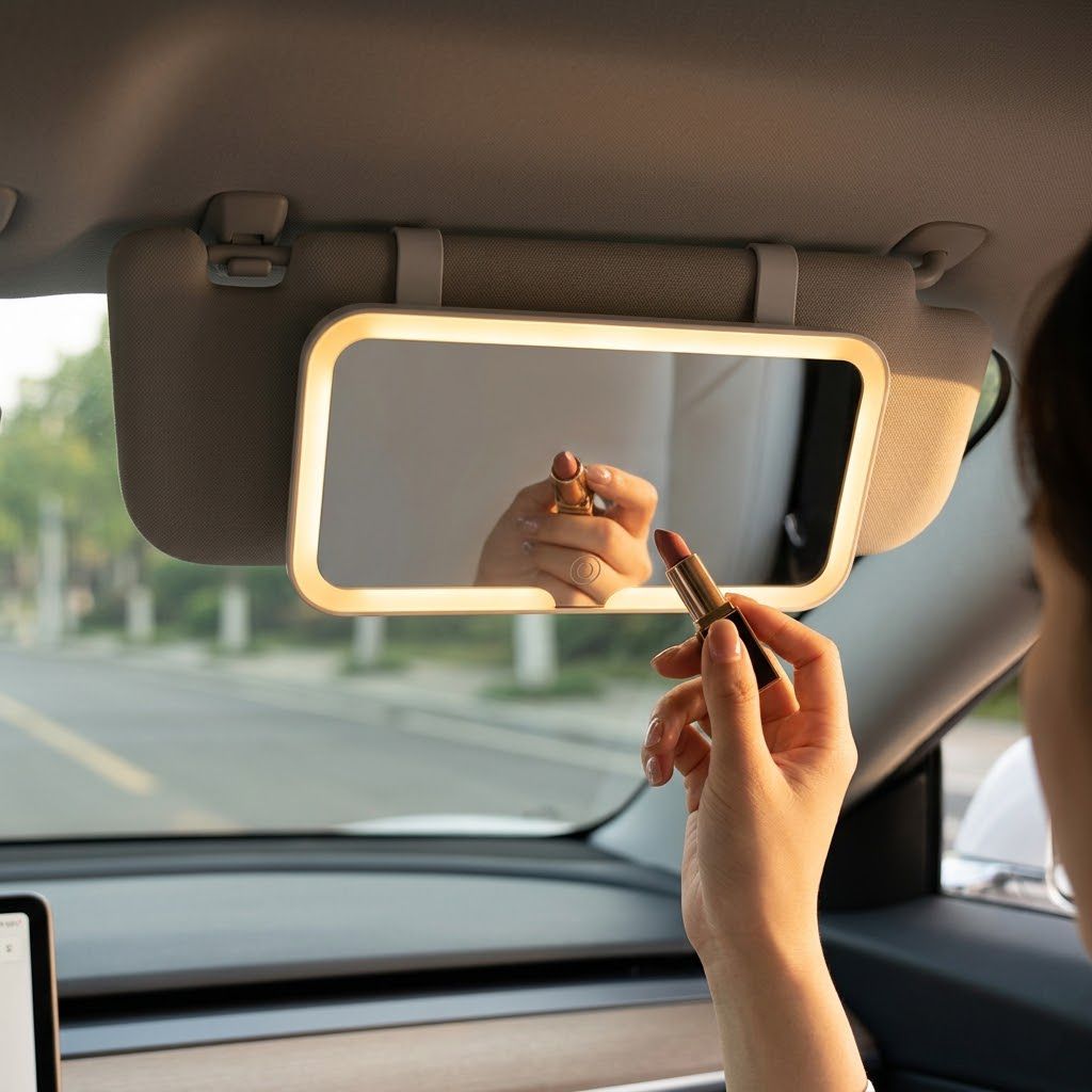 Espejo LED parasol auto recargable luz c&aacute;lida maquillaje mujer Click & Go