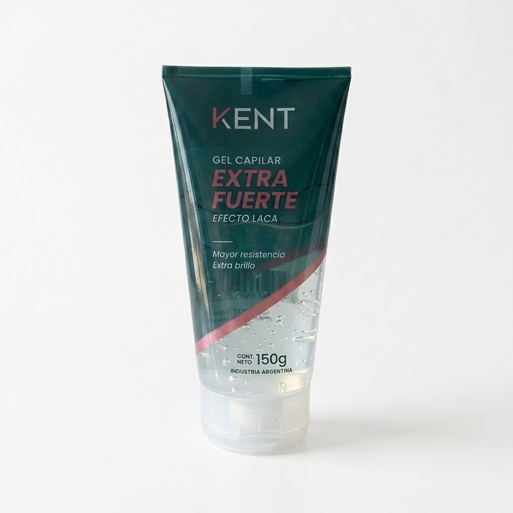 Gel capilar Kent Extra Fuerte 150g pomo teal vista frontal y posterior etiqueta ingredientes Click & Go