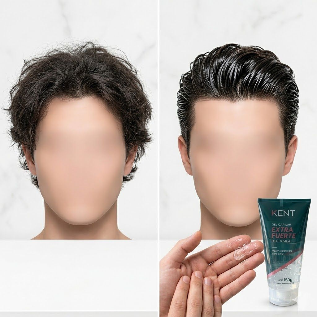 Gel capilar Kent Extra Fuerte efecto laca fijaci&oacute;n fuerte cabello estilizado resultado Click & Go