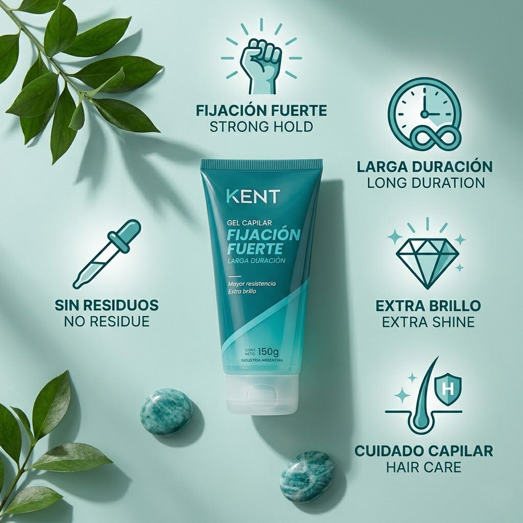 Gel capilar Kent Fijaci&oacute;n Fuerte 150g larga duraci&oacute;n cabello brillante sin residuos Click & Go