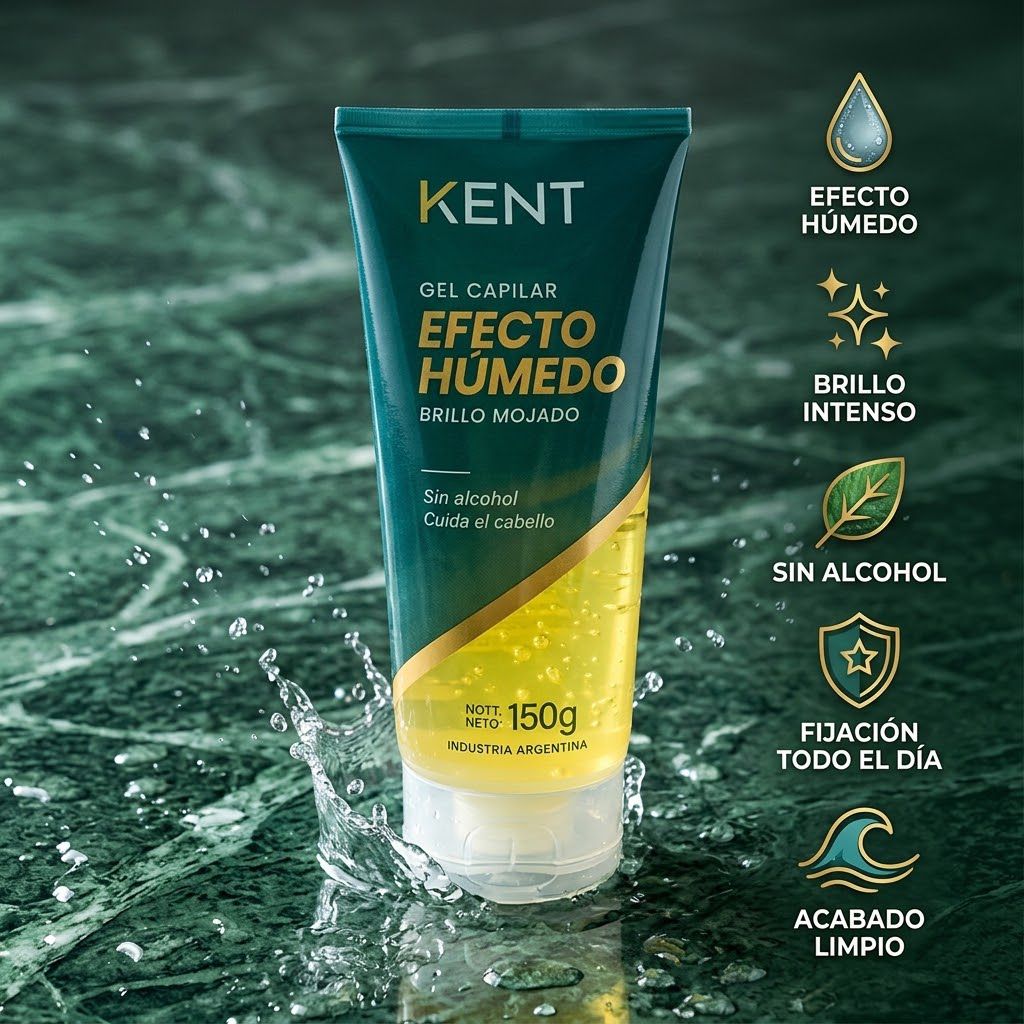 Gel capilar Kent Efecto H&uacute;medo Brillo Mojado 150g cabello brillante definido look mojado Click & Go
