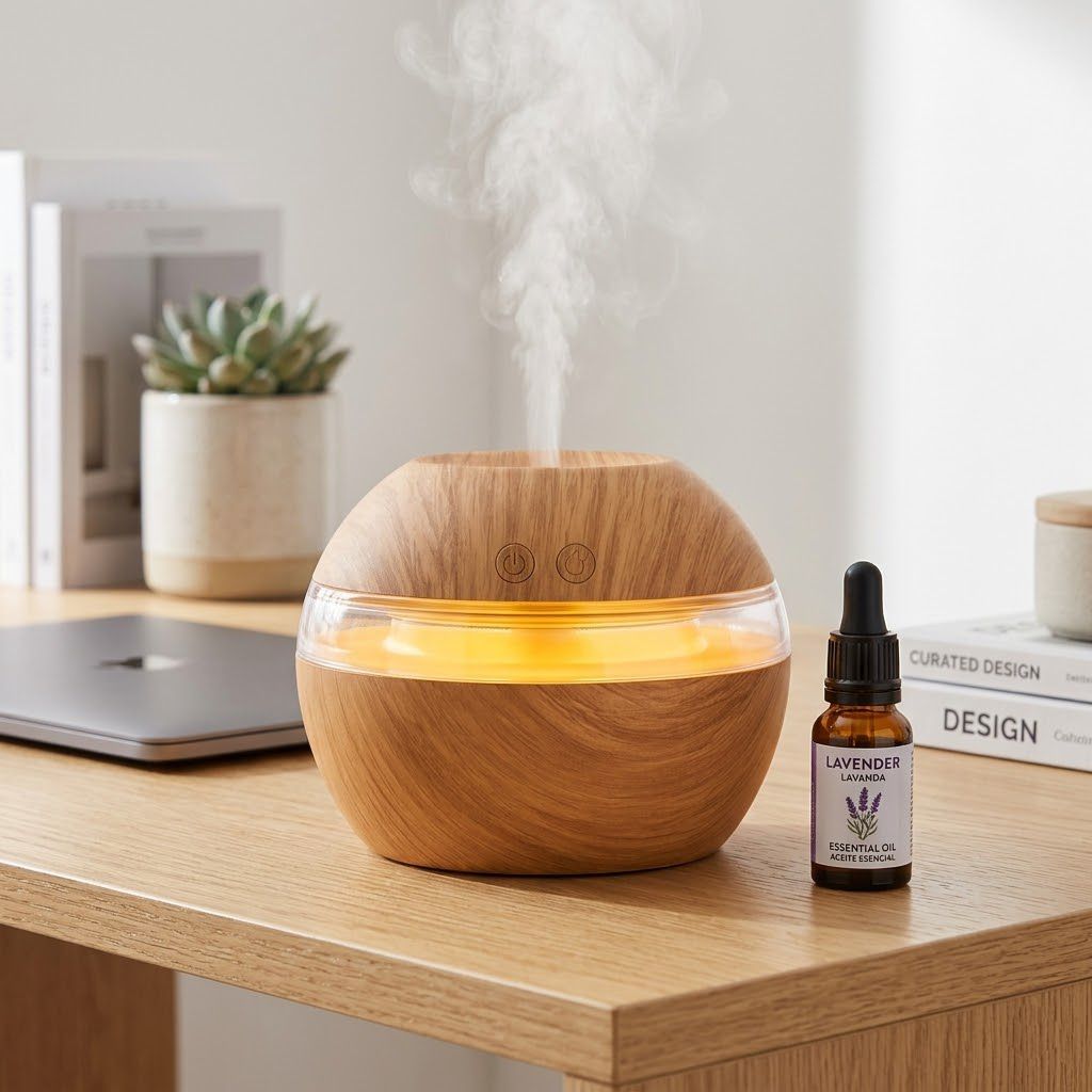 Humidificador hongo madera encendido vapor difusor aceites esenciales aromaterapia hogar Click & Go