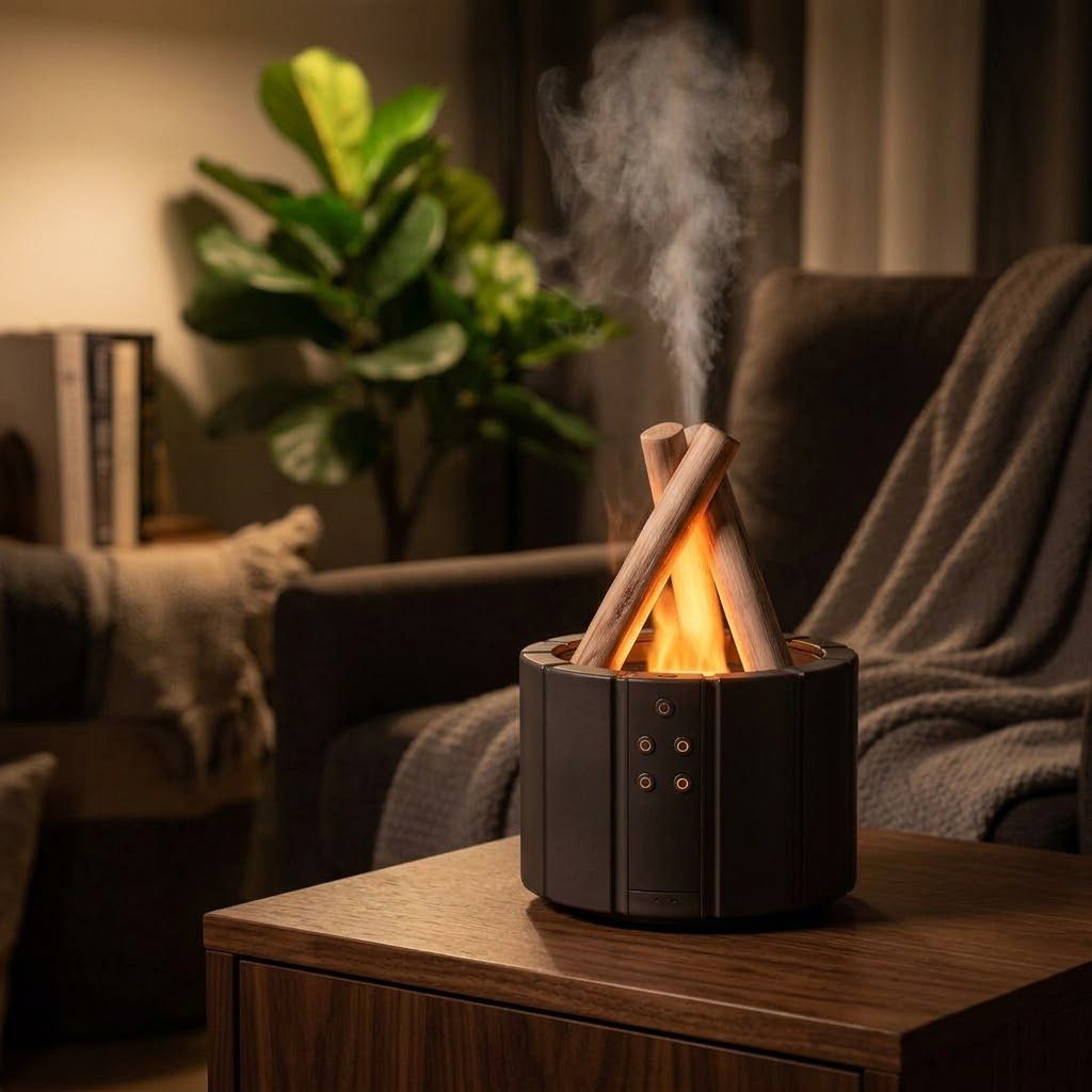 Humidificador aromatizante llama simulada fogata Click & Go ambiente relajante noche