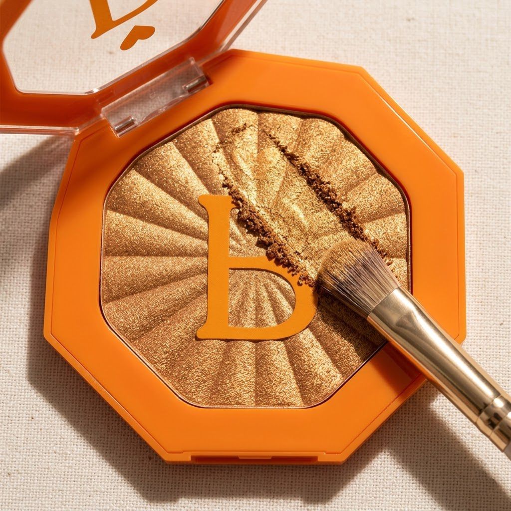 Iluminador polvo Belle Grace BM0002 dorado bronce aplicado p&oacute;mulos piel luminosa Click & Go