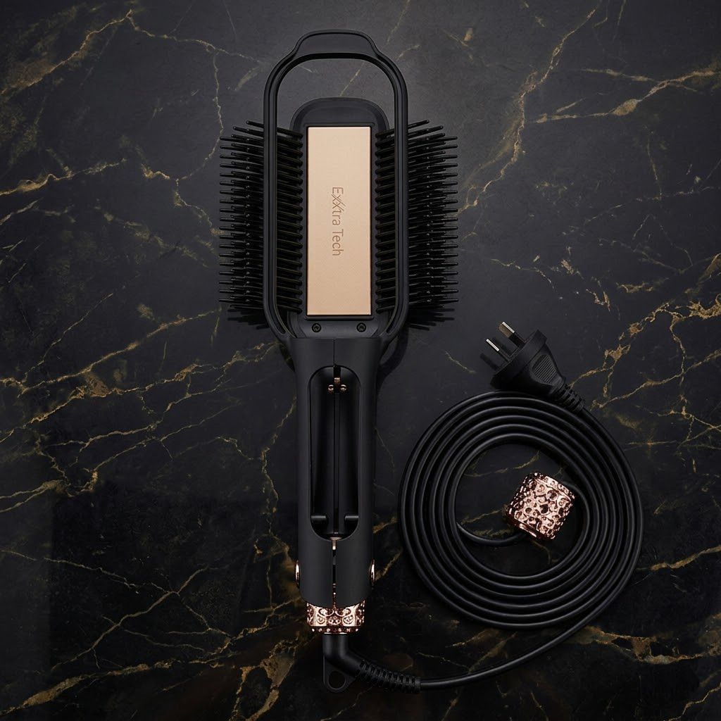 Peine alisador Exxtra Tech negro iónico cerdas calefactoras detalle cable giratorio 360 grados Click & Go