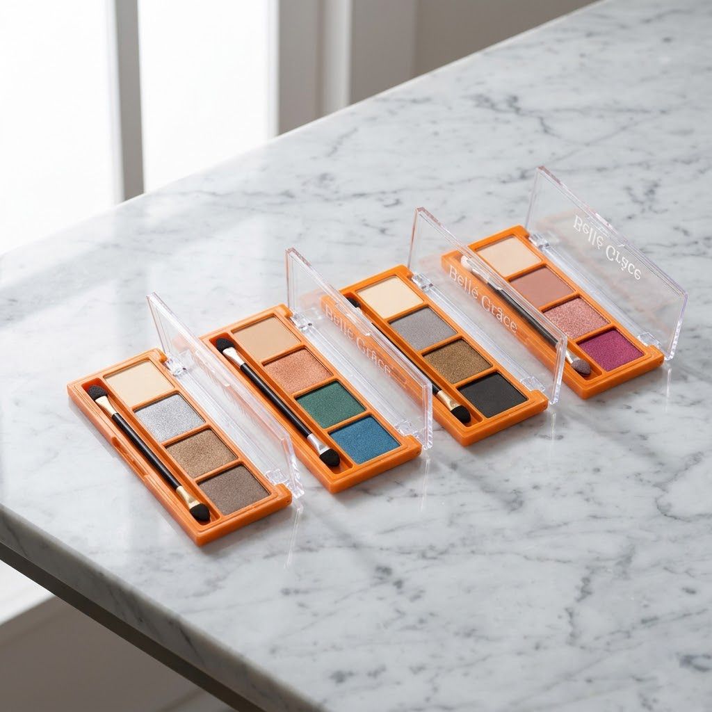 Paletas sombras ojos Bell&eacute; Gr&acirc;ce 4 tonalidades abiertas sobre tocador maquillaje Click & Go
