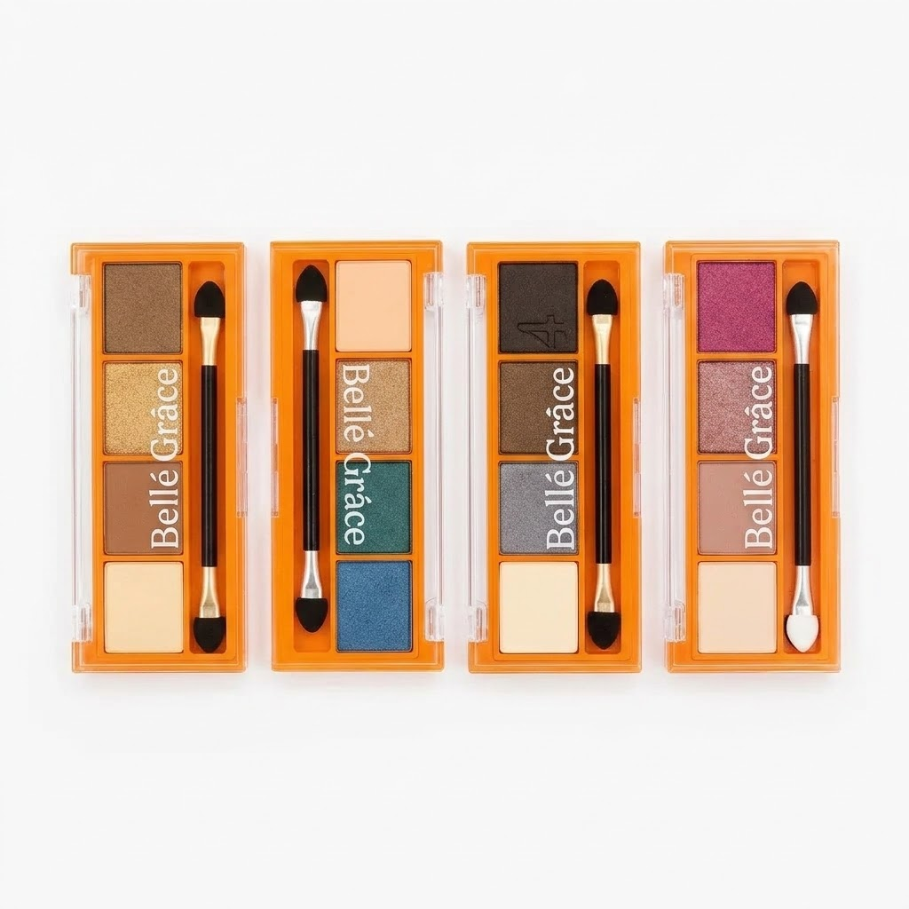 Las 4 paletas sombras Bell&eacute; Gr&acirc;ce BM0015 Atardecer Dorado Brisa Marina Noches Urbanas Romance Violeta abiertas comparativa Click & Go
